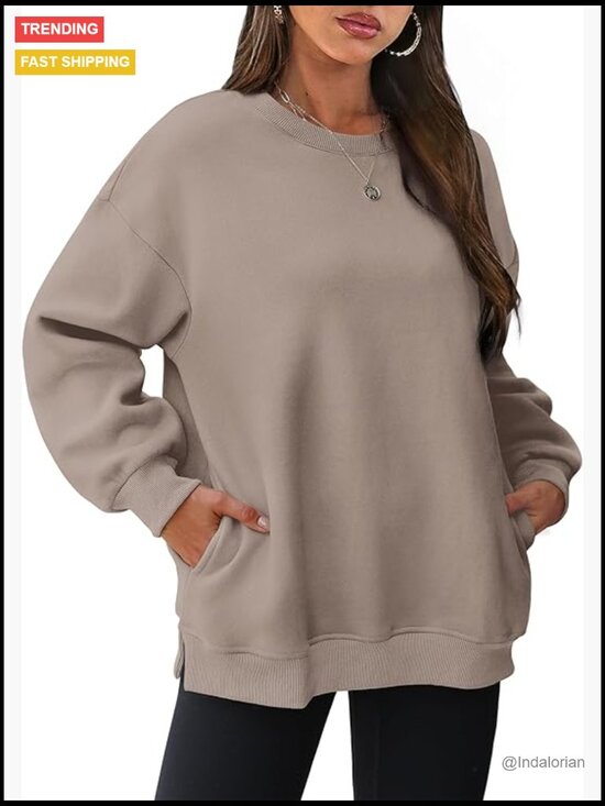 Tops - Oversized Fleece Pullover Sweatshirt with Pocket Casual Long Sleeve